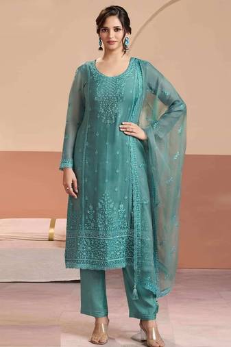 Blue chiffon georgette semi stitched wedding suits