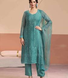Blue chiffon georgette semi stitched wedding suits