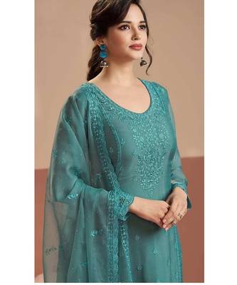 Blue chiffon georgette semi stitched wedding suits 2