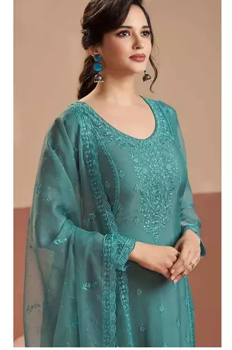 Blue chiffon georgette semi stitched wedding suits