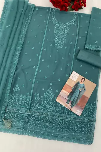 Blue chiffon georgette semi stitched wedding suits