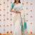 White sky blue digital printed linen cotton saree