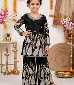 Kids black fendy silk embroidery sequence work kurta palazzo set