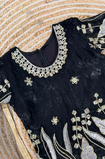 Kids black fendy silk embroidery sequence work kurta palazzo set