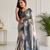 grey color silver zari motif design pattern multi colored digital print silk blend saree