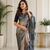 grey color silver zari motif design pattern multi colored digital print silk blend saree