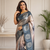 grey color silver zari motif design pattern multi colored digital print silk blend saree