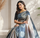 grey color silver zari motif design pattern multi colored digital print silk blend saree