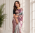 lavender color silver zari motif design pattern multi colored digital print silk blend saree