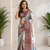 lavender color silver zari motif design pattern multi colored digital print silk blend saree