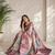 lavender color silver zari motif design pattern multi colored digital print silk blend saree