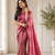 onion pink color silver zari motif design pattern multi colored digital print silk blend saree