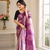 purple color silver zari motif design pattern multi colored digital print silk blend saree