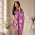 purple color silver zari motif design pattern multi colored digital print silk blend saree