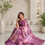 purple color silver zari motif design pattern multi colored digital print silk blend saree