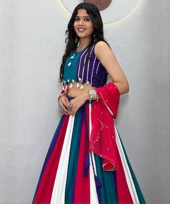 Rama Green beautifull multi colour kadi Cotton Navratri Lahenga Choli Set 2