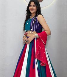 Rama Green beautifull multi colour kadi Cotton Navratri Lahenga Choli Set