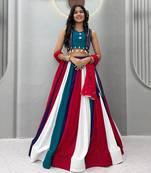 Rama Green beautifull multi colour kadi Cotton Navratri Lahenga Choli Set