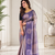 violet color silver zari motif design pattern multi colored digital print silk blend saree