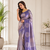 violet color silver zari motif design pattern multi colored digital print silk blend saree