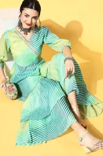 Blue Cotton Blend Short Kurti with Sharara
