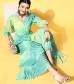 Blue Cotton Blend Short Kurti with Sharara