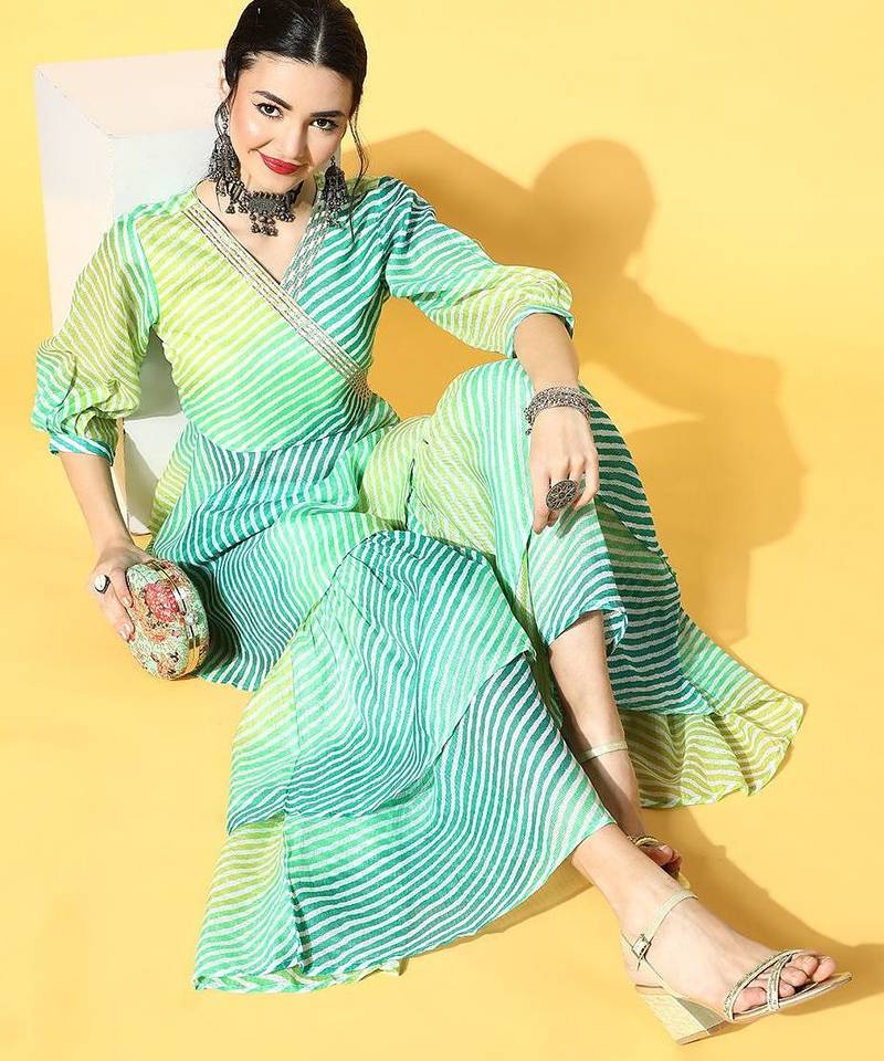 Blue Cotton Blend Short Kurti with Sharara