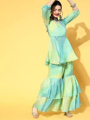 Blue Cotton Blend Short Kurti with Sharara 2