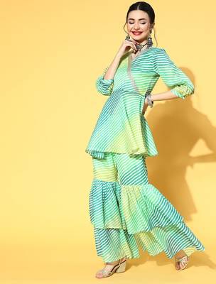 Blue Cotton Blend Short Kurti with Sharara 3
