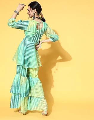 Blue Cotton Blend Short Kurti with Sharara 4