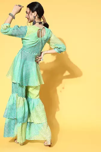 Blue Cotton Blend Short Kurti with Sharara