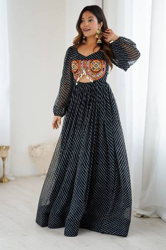 Black georgette digital print maxi