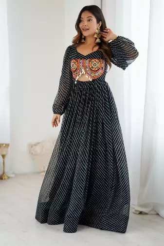 Black georgette digital print maxi
