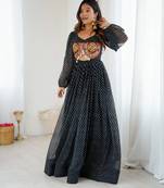 Black georgette digital print maxi