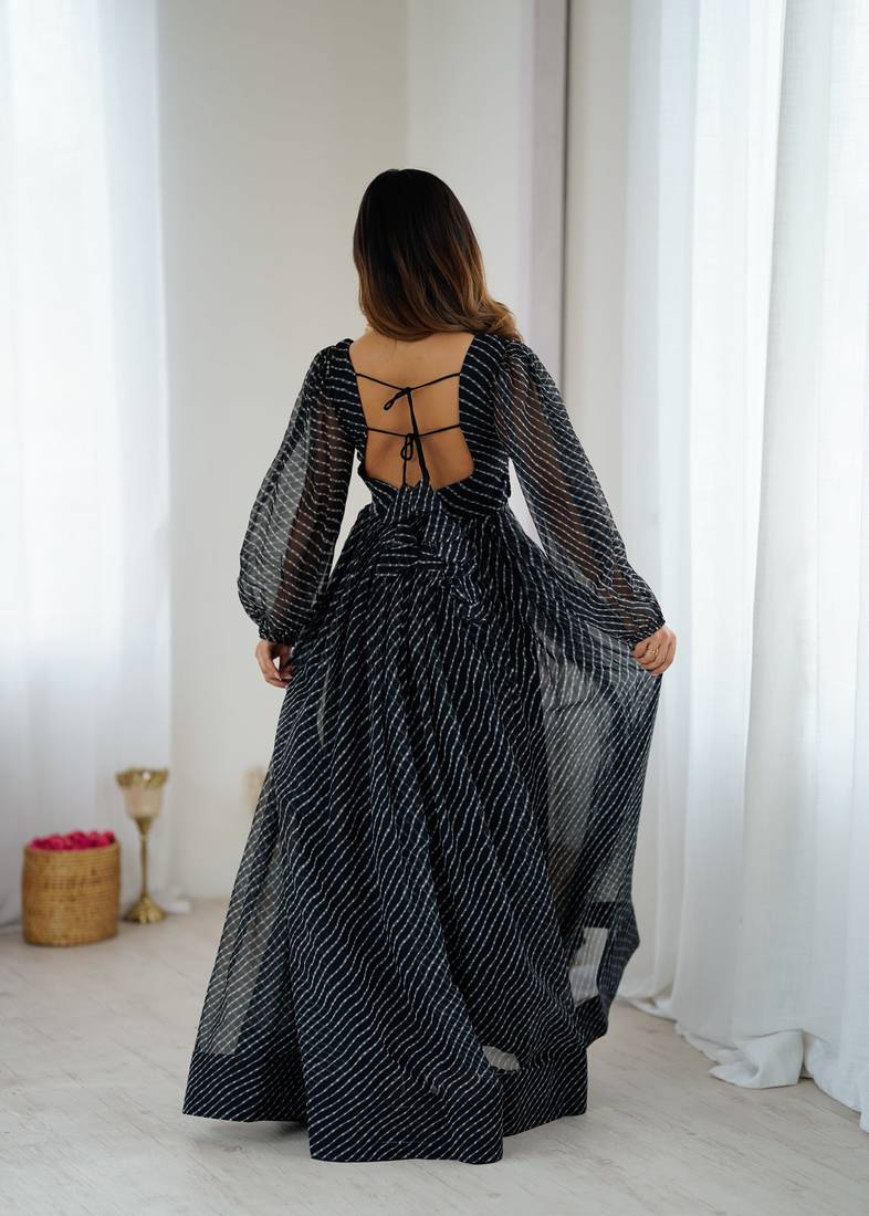 Black georgette digital print maxi