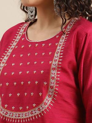Ethnic Motifs Maroon Yoke Design Thread Work Kurta with Trousers & With Dupatta 2