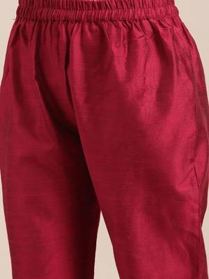 Ethnic Motifs Maroon Yoke Design Thread Work Kurta with Trousers & With Dupatta 3