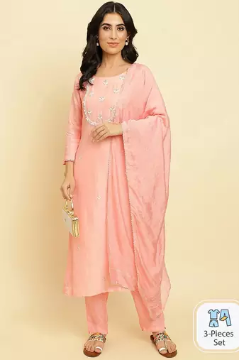 Ethnic Motifs Embroidered Regular Beads and Stones Kurta with Trousers & Dupatta