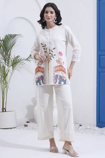 Yufta white mal cotton co ord set