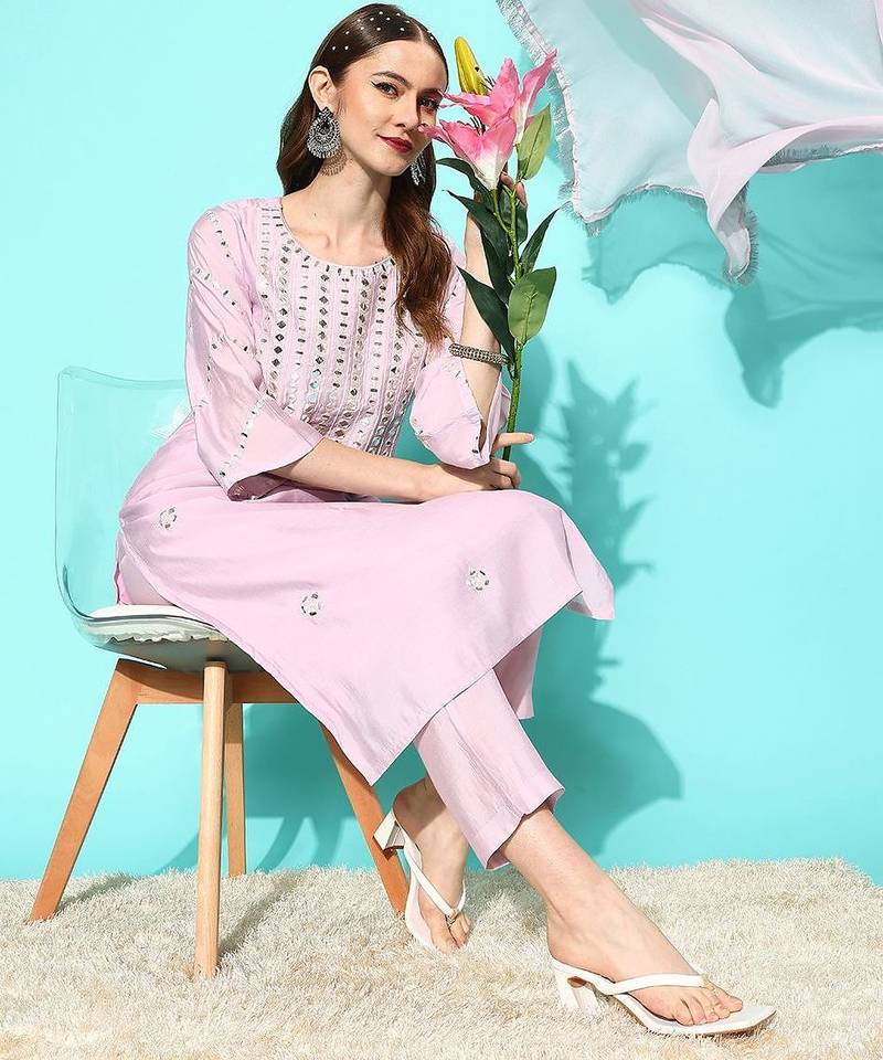 Women Yoke Design Regular Gotta Patti Kurta with Trousers & With Dupatta