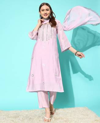 Women Yoke Design Regular Gotta Patti Kurta with Trousers & With Dupatta 3