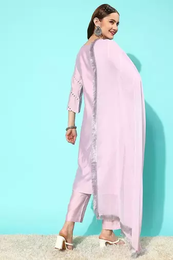 Women Yoke Design Regular Gotta Patti Kurta with Trousers & With Dupatta