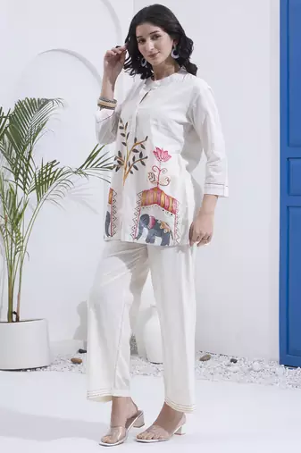 Yufta white mal cotton co ord set