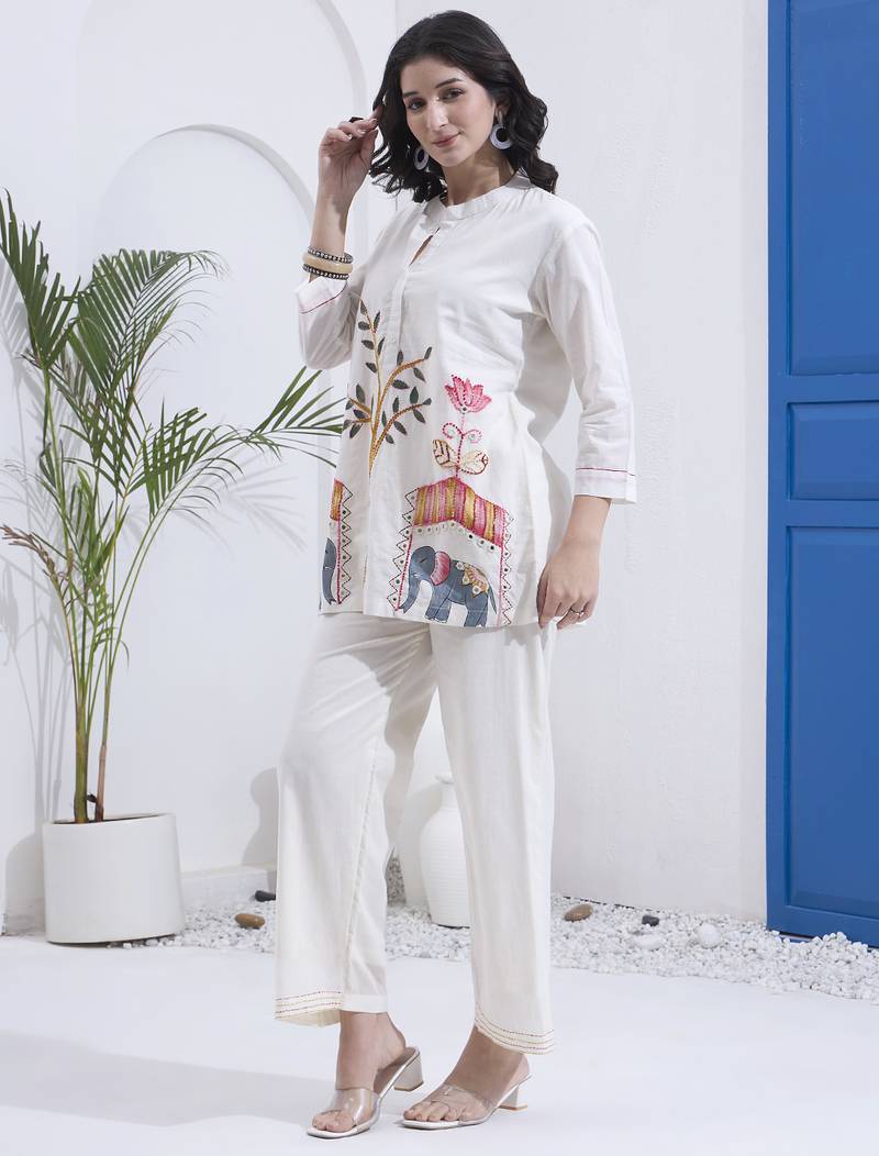 Yufta white mal cotton co ord set