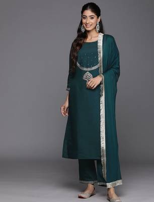 Ethnic Motifs Embroidered Regular Kurta With Trousers & Dupatta 1