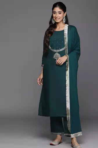 Ethnic Motifs Embroidered Regular Kurta With Trousers & Dupatta