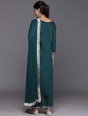 Ethnic Motifs Embroidered Regular Kurta With Trousers & Dupatta 6