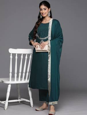 Ethnic Motifs Embroidered Regular Kurta With Trousers & Dupatta 7