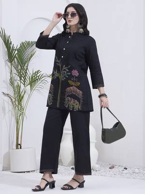 black mal cotton kantha work co ord set 1