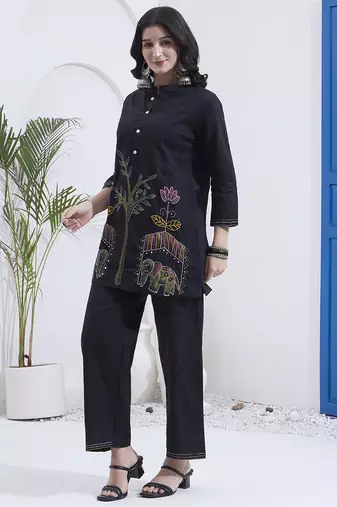 black mal cotton kantha work co ord set